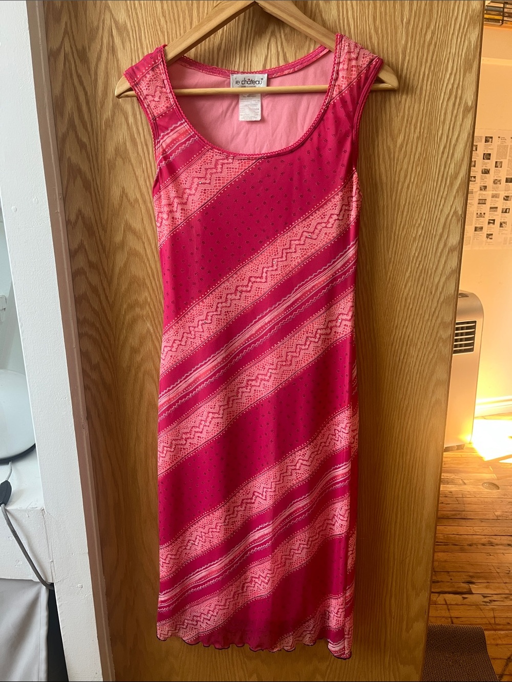 le chateau Hot Pink and Light Pink Striped Sleeveless Midi Dress